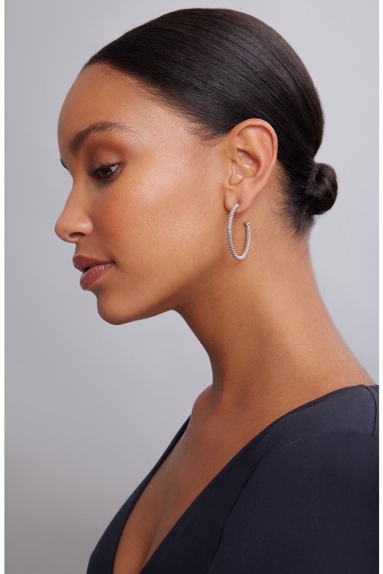 Medium Caviar Hoop Earrings, Alternate, color, STERLING SILVER