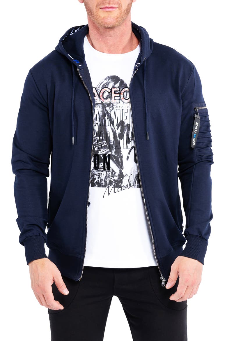Front Zip Stretch Cotton Hoodie, Main, color, BLUE