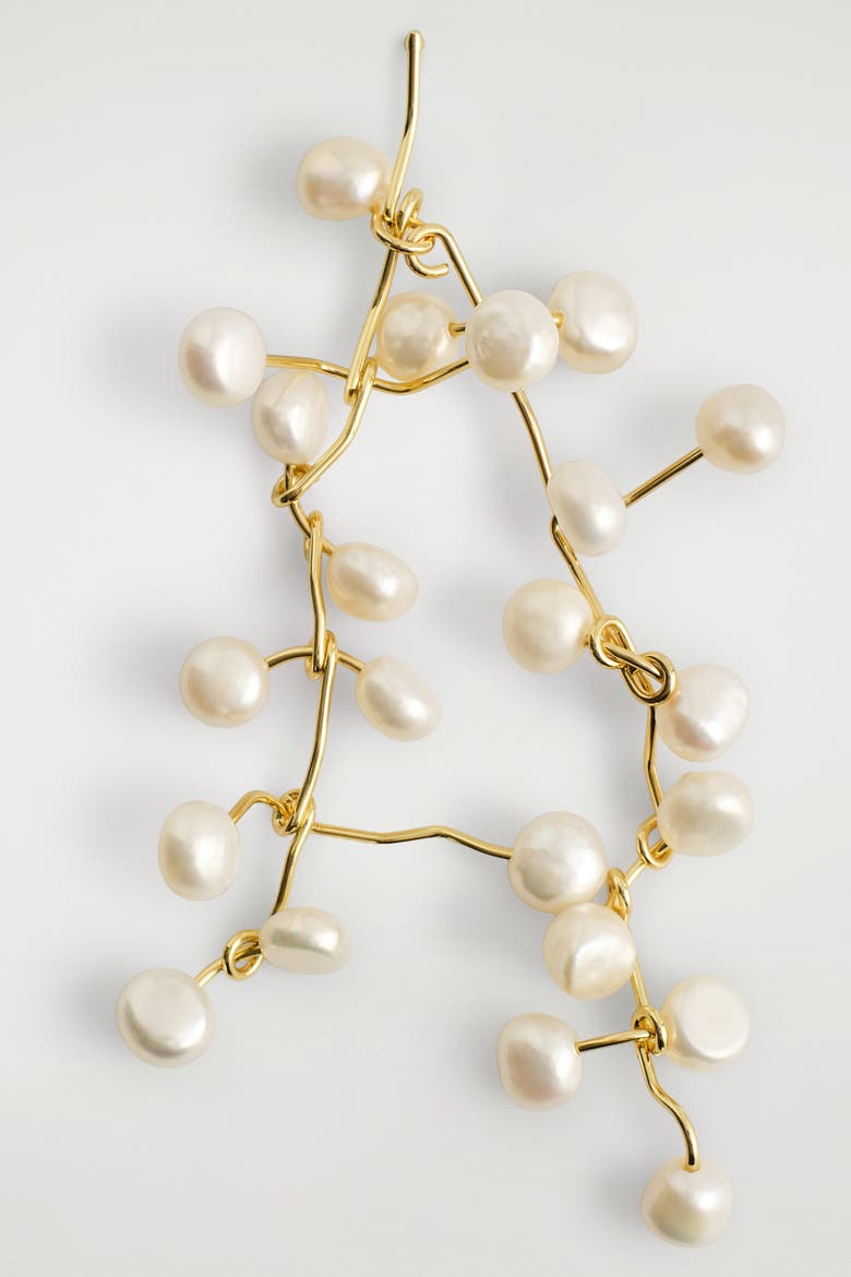 Asymmetric Cascading Freshwater Pearl Earrings, Alternate, color, GOLD