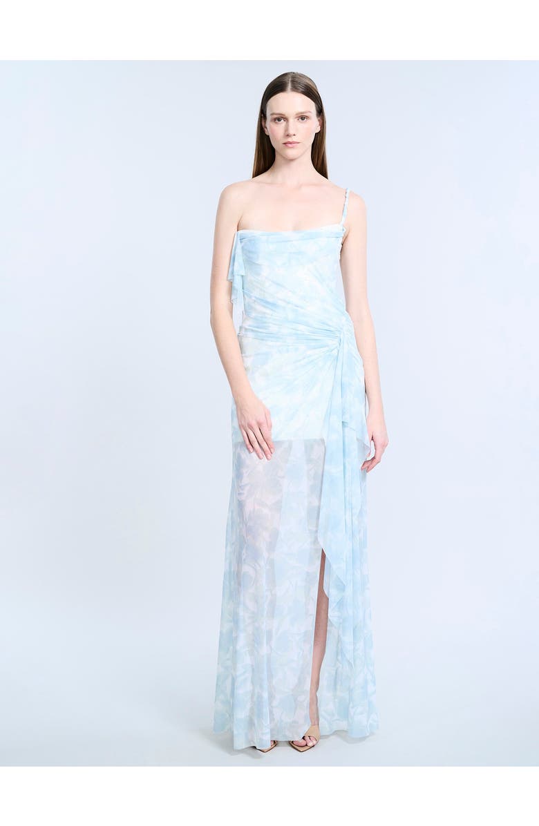 BCBGMAXAZRIA Mesh Sequin Gown, Alternate, color, Sky Floral Print