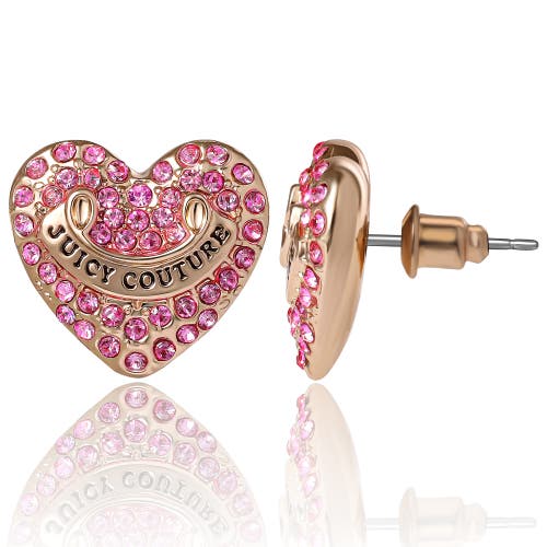 Juicy Couture Heart Crystal Stud Earrings, Gold-tone With Crystals In Pink