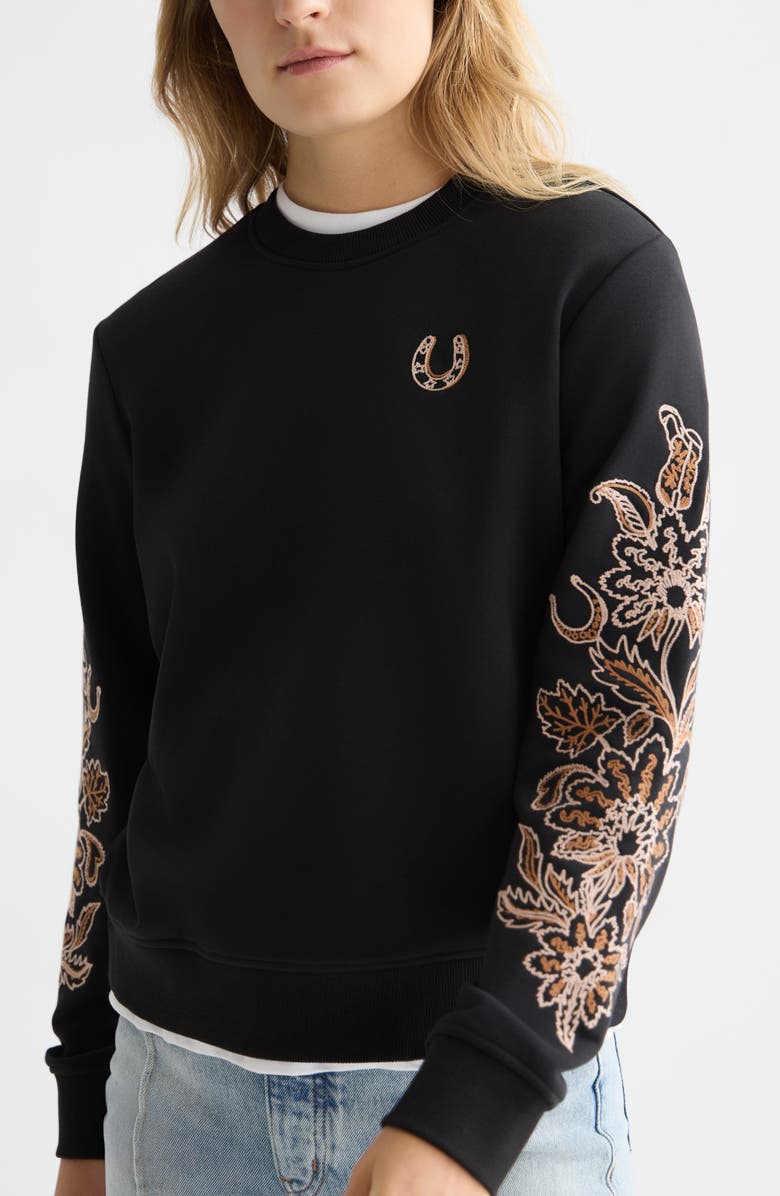 Scotch & Soda Embroidered Cotton Graphic Sweatshirt, Alternate, color, Meteorite