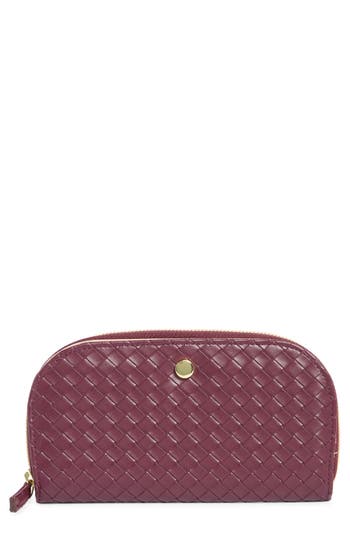 Mundi Small Leather Goods Candice Woven Clutch In Burgundy