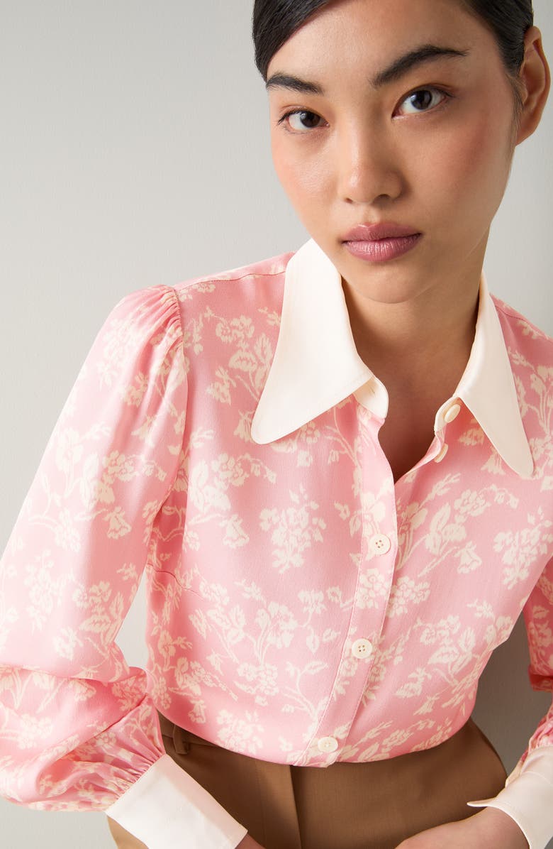 LK Bennett Sonya Floral Button-Up Shirt, Alternate, color, Pink Multi