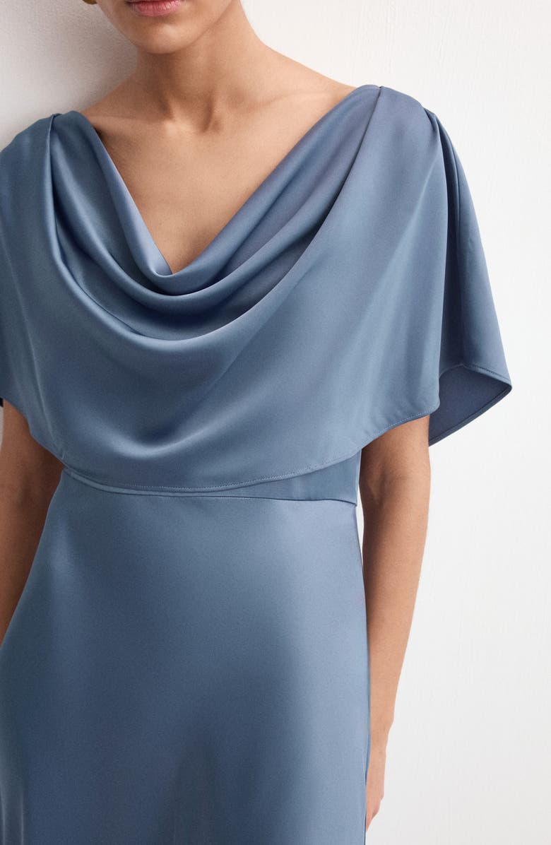 MANGO Drape Neck Satin Maxi Dress, Alternate, color, Charcoal