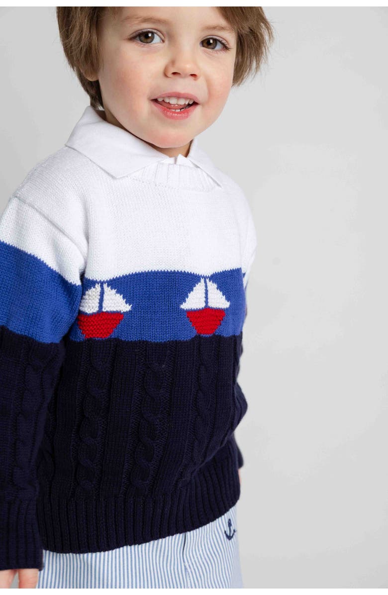 Florence Eiseman Sweater With Sailboats, Alternate, color, White And Navy