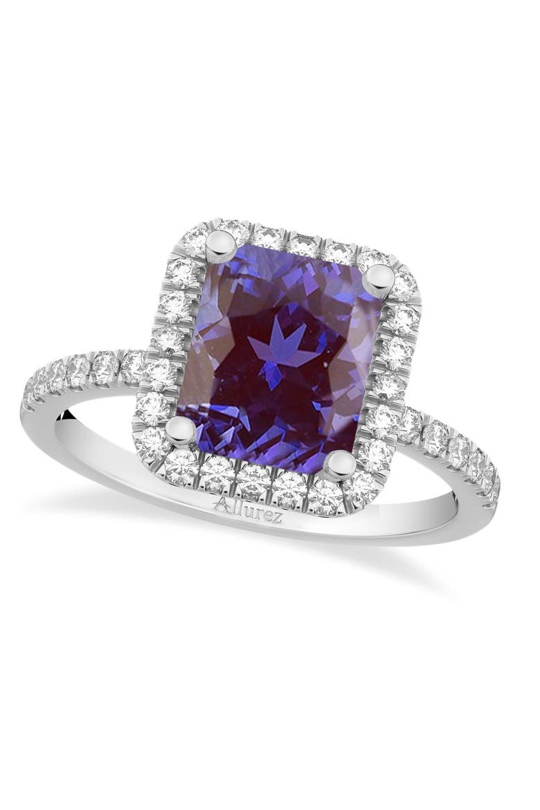Lab Alexandrite & Diamond Engagement Ring 14k, Main, color, 3.32ct/White Gold