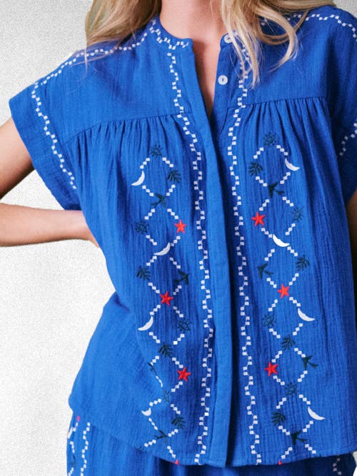 Cape Cove Coves Embroidered Top In Blue