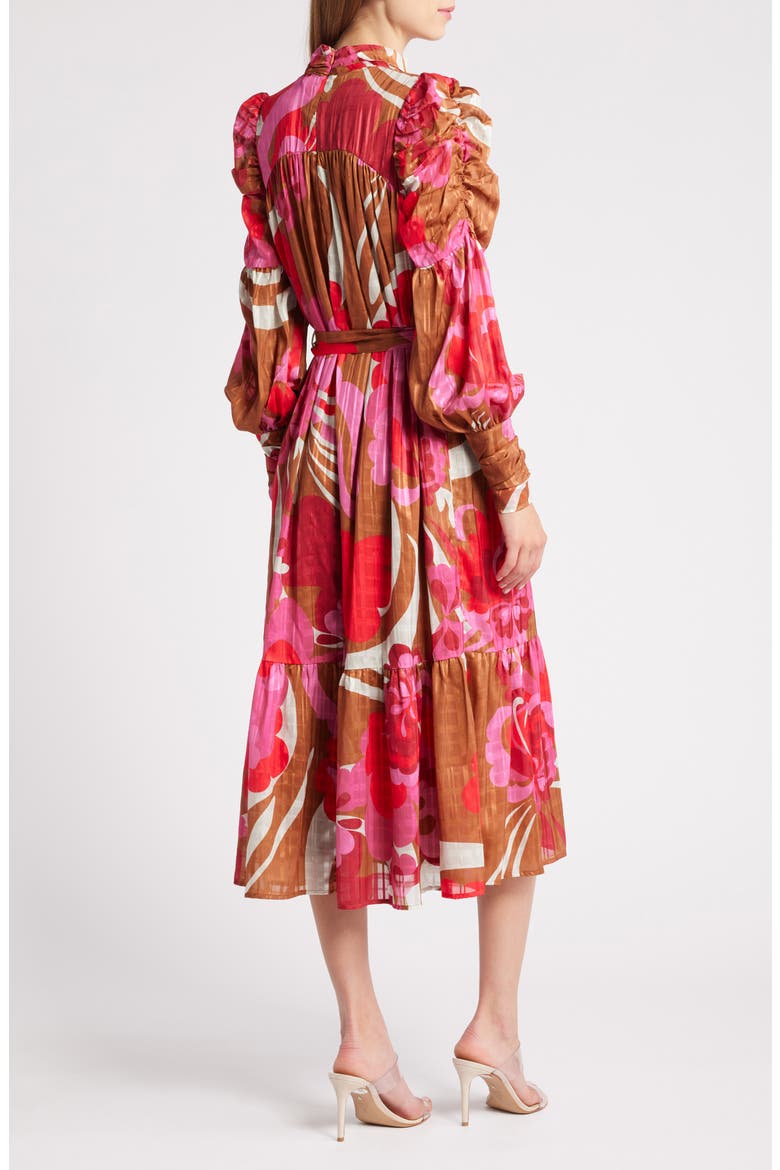 Adele Floral Print Long Sleeve Midi Dress, Alternate, color, MAROON MULTI