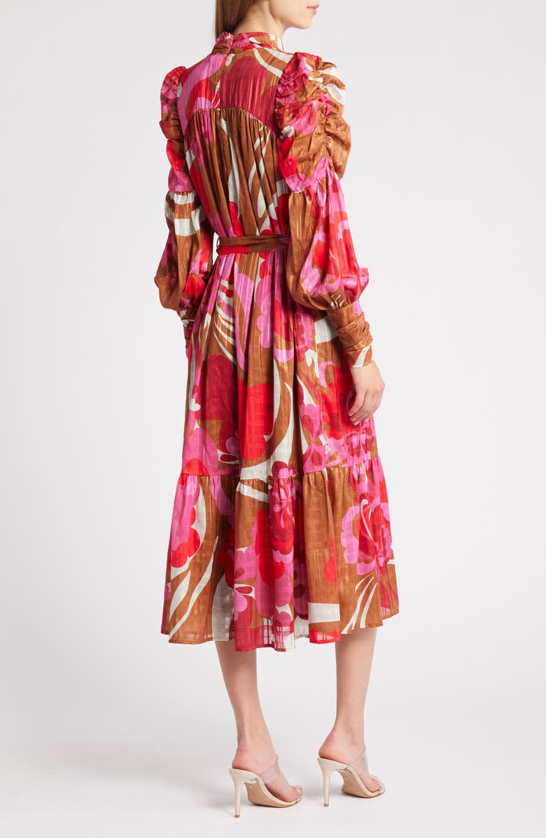 CIEBON Adele Floral Print Long Sleeve Midi Dress, Alternate, color, Maroon Multi