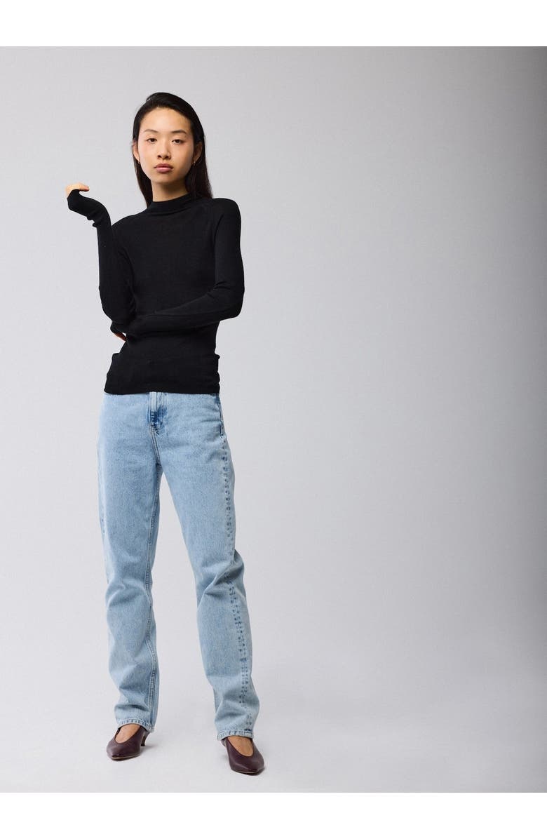 Majestic Filatures Merino Silk Micro Rib Long Sleeve Knit Mock Neck, Alternate, color, Noir