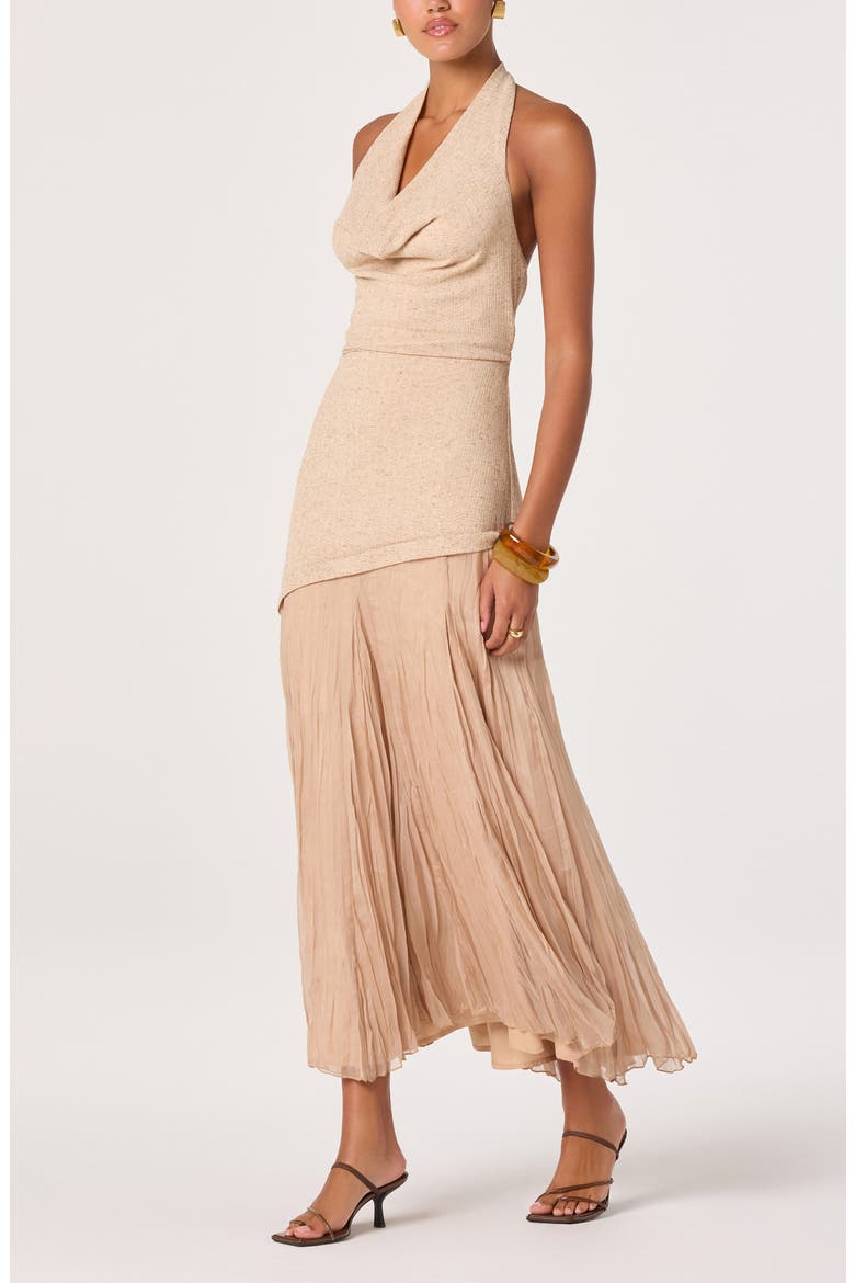 Inez Cowl Halter Neck Mixed Media Maxi Dress, Alternate, color, NATURAL
