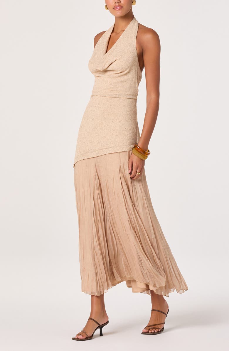 ASTR the Label Inez Cowl Halter Neck Mixed Media Maxi Dress, Alternate, color, Natural