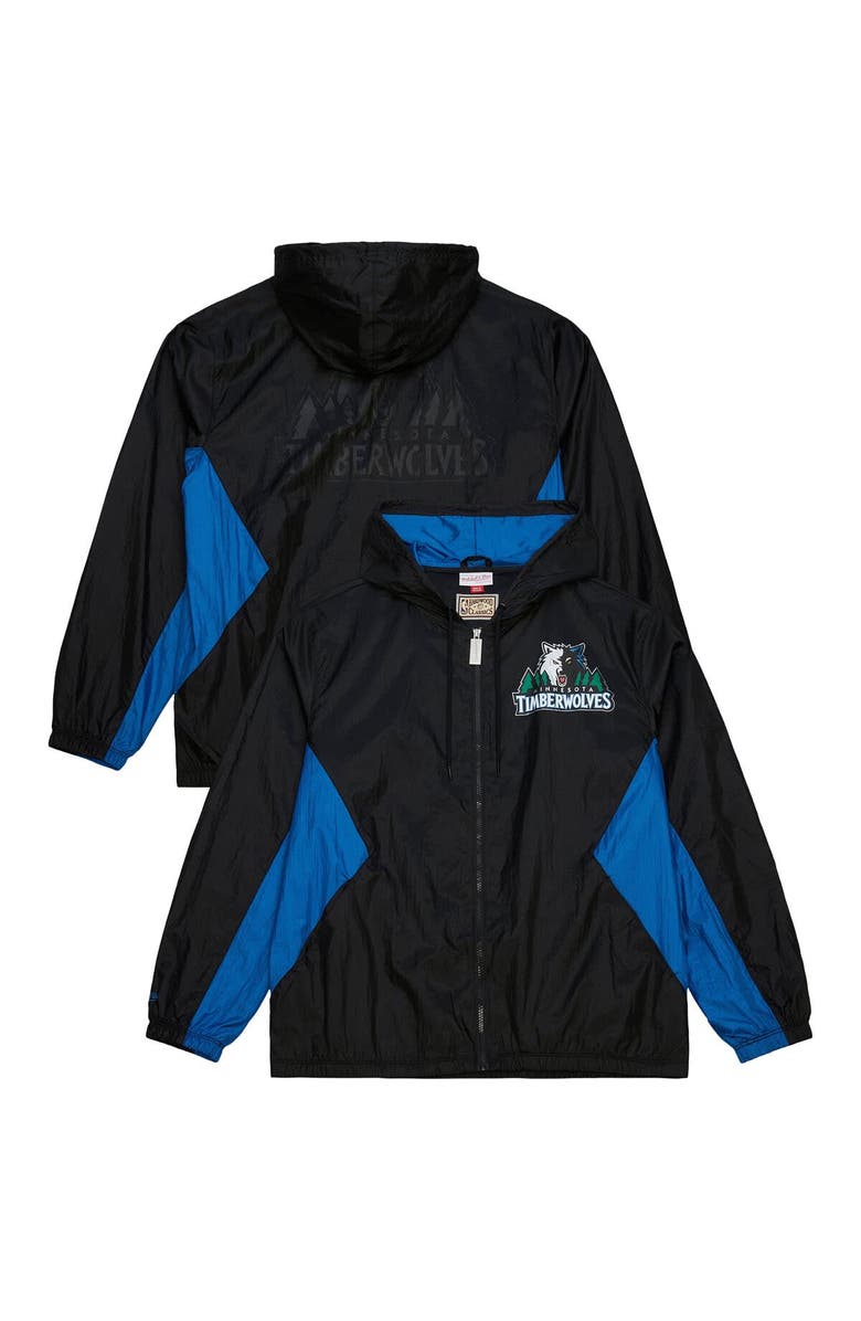 Mitchell & Ness Men's Mitchell & Ness Black Minnesota Timberwolves Playmaker Full-Zip Hooded Windbreaker Jacket, Main, color,