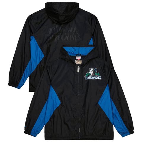 Men's Mitchell & Ness Black Minnesota Timberwolves Playmaker Full-Zip Hooded Windbreaker Jacket