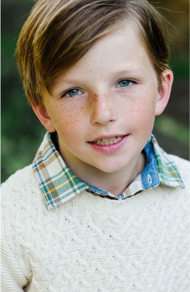 Hope & Henry Baby Boys' Organic Flannel Shirt, Infant, Alternate, color, Camel And Green Plaid