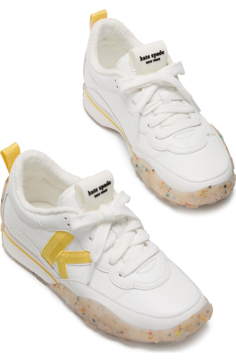 Kate Spade New York k as in kate leather sneaker, Alternate, color, True White/ Yuzu Jam