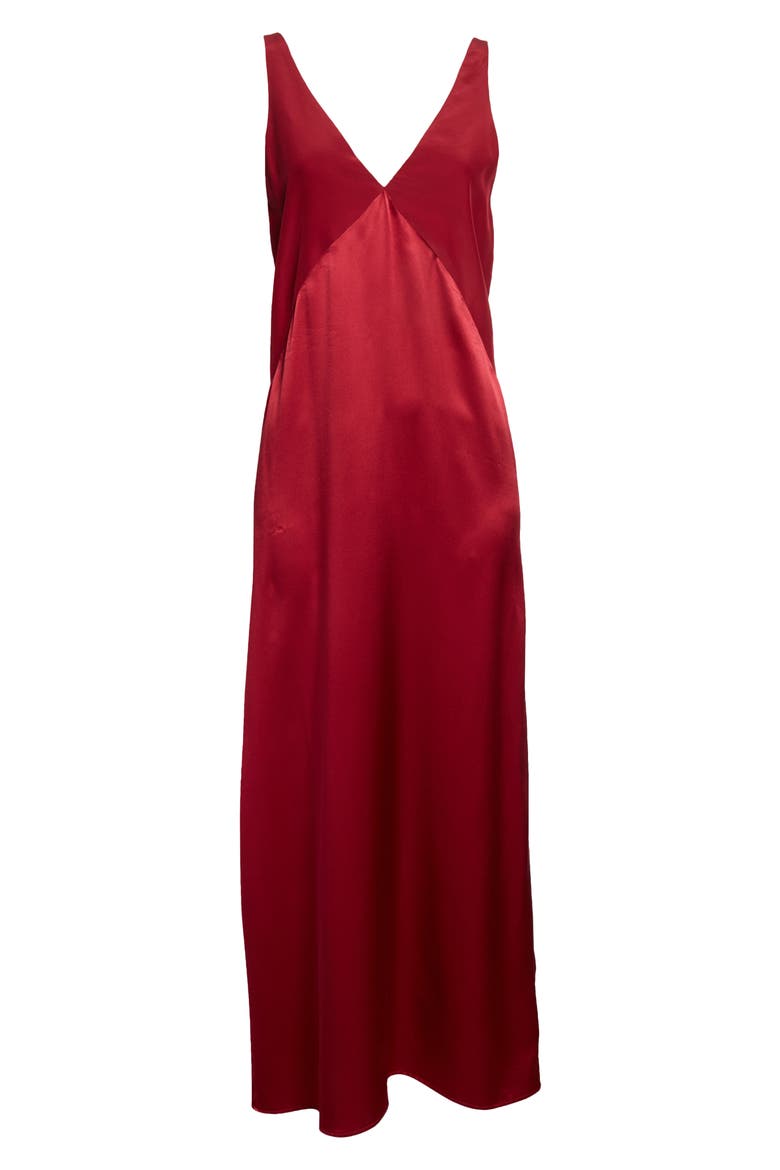 The Deep V Silk Charmeuse Slipdress, Alternate, color, BORDEAUX