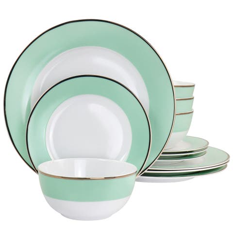Gold Rimmed 12 piece Fine Ceramic Dinnerware Set