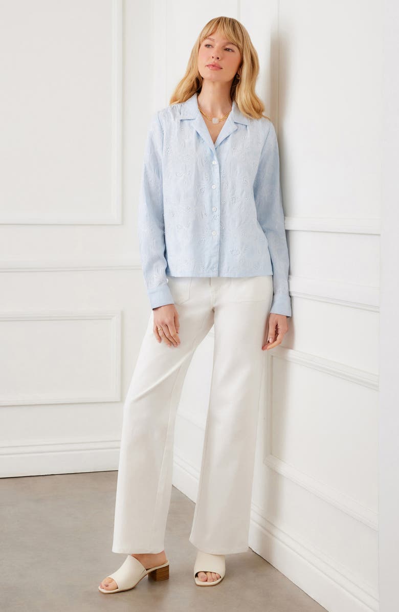 Karen Kane Embellished Button-Up Shirt, Alternate, color, Blue Twist