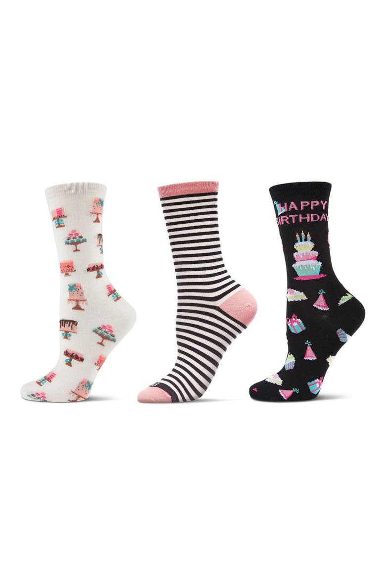 Happy Birthday Assorted 3-Pack Crew Socks, Main, color, BLACK