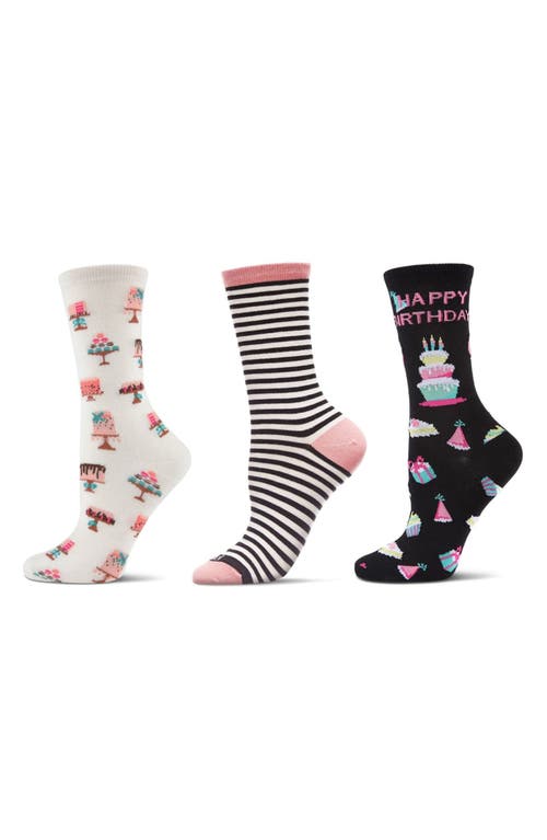 Memoi Happy Birthday Assorted 3-pack Crew Socks In Multi