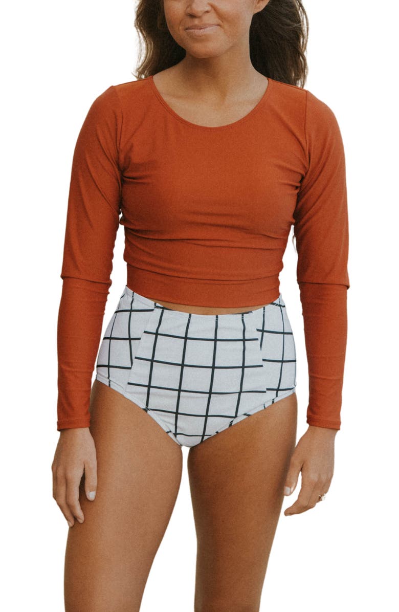 Geode Swimwear Kokkini Long Sleeve Rashguard Top, Main, color, Rust Orange