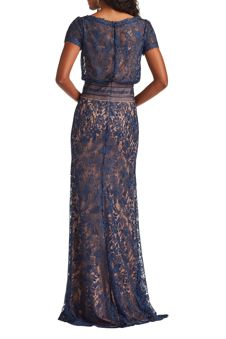 Lace Blouson Bodice Gown, Alternate, color, NAVY/ NUDE