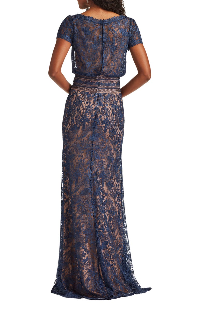 Tadashi Shoji Lace Blouson Bodice Gown, Alternate, color, Navy/ Nude