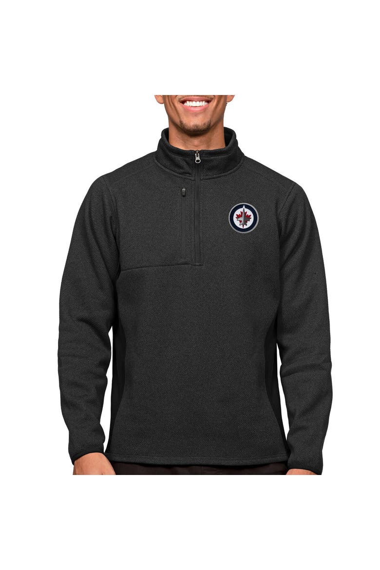 Men's Antigua Heather Black Winnipeg Jets Course Quarter-Zip Pullover Top, Alternate, color, Heather Black