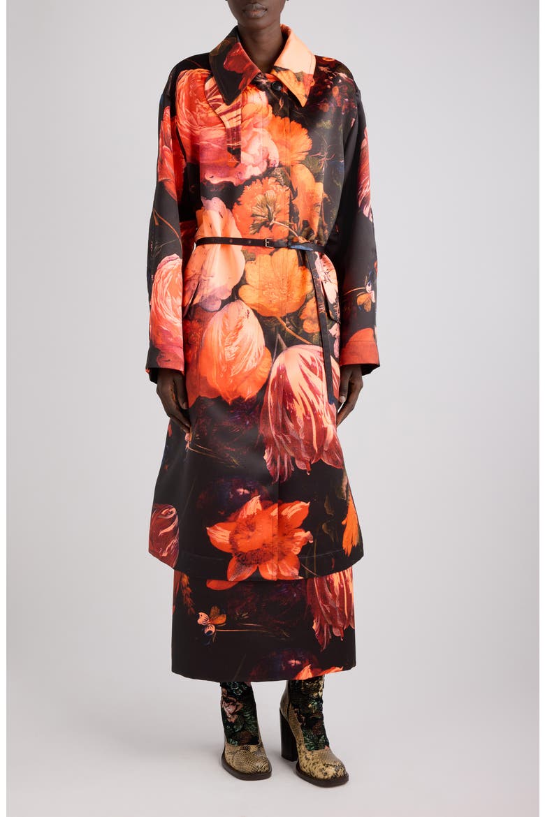 Sentista Flemish Floral Print Midi Skirt, Alternate, color, NEON ORANGE