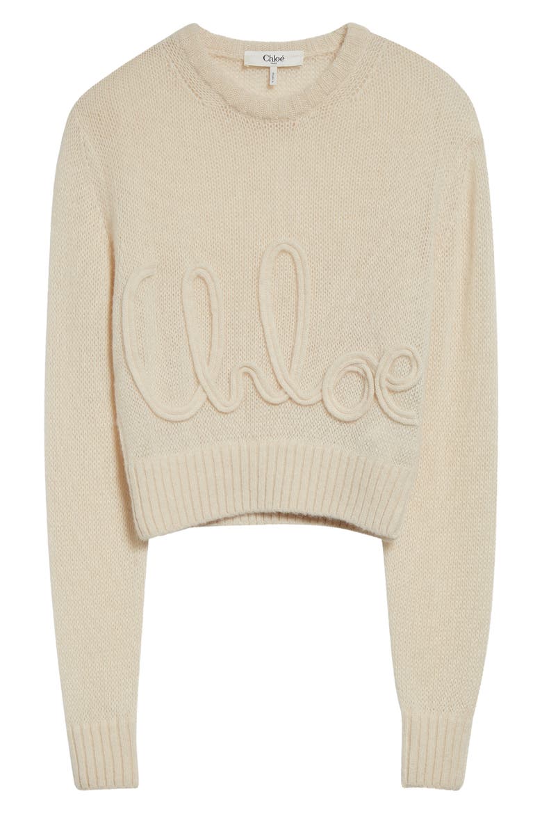Raised Logo Alpaca & Silk Sweater, Alternate, color, ICONIC MILK