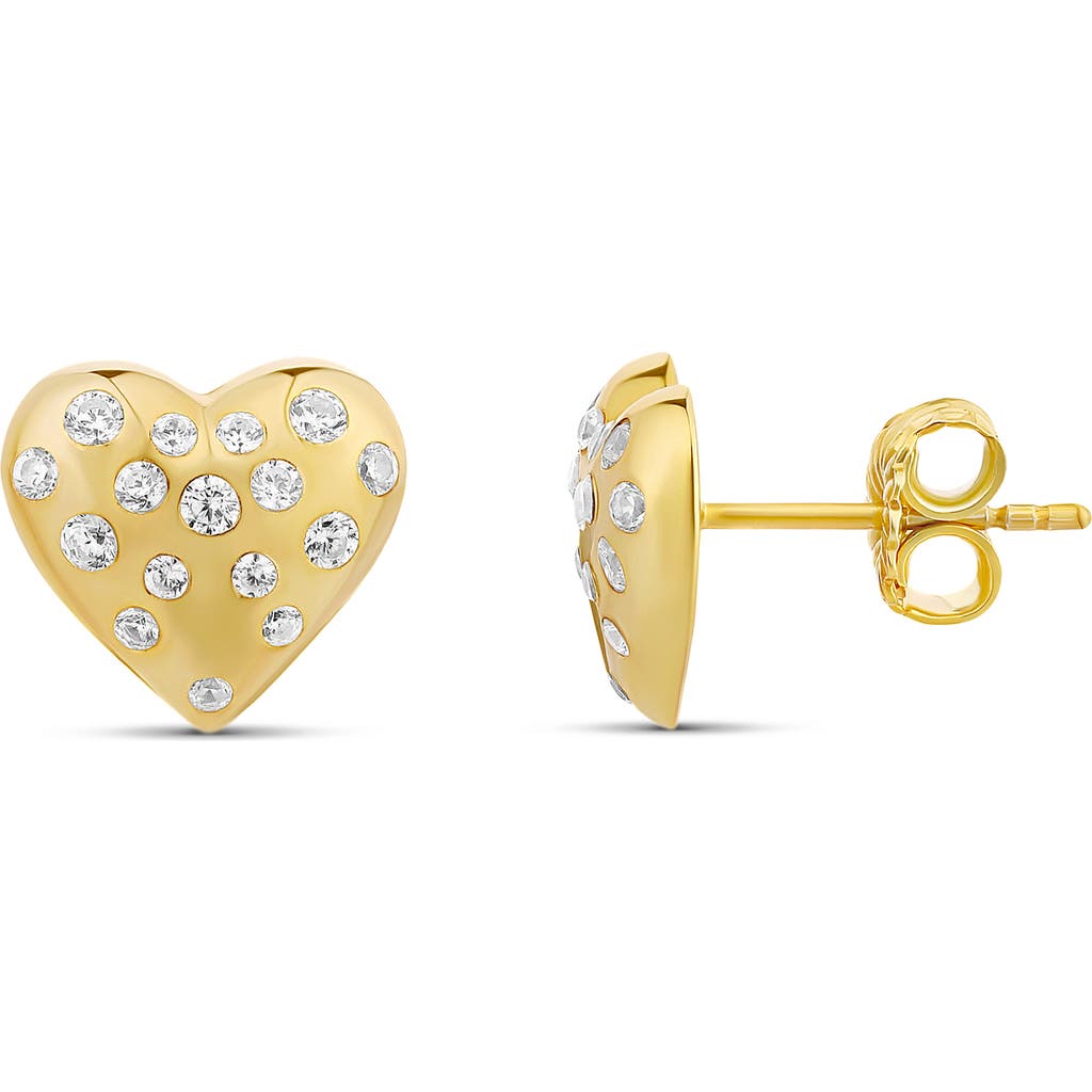 Shymi Scattered Stone Puffy Heart Stud Earrings In Gold