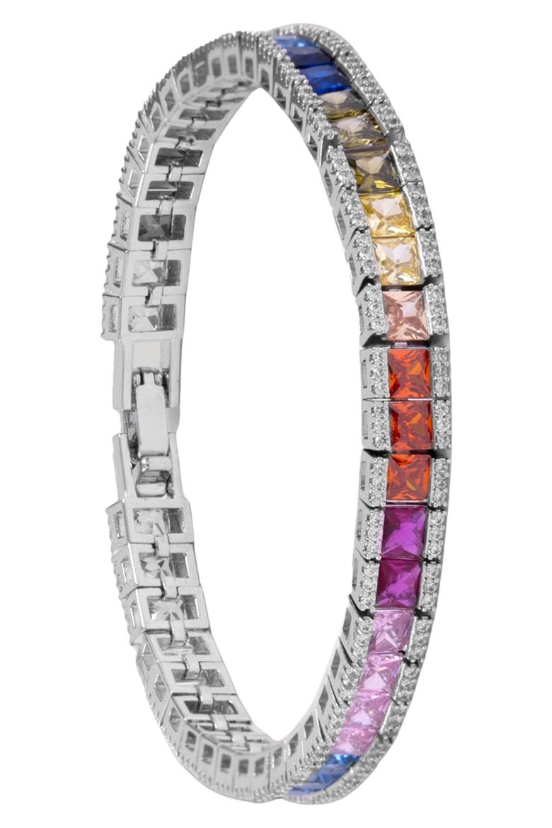 Rainbow Crystal Tennis Bracelet, Main, color, SILVER