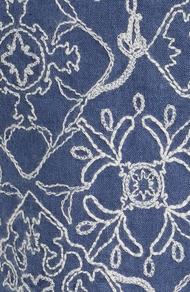 Treasure & Bond Embroidered Linen & Cotton Camp Shirt, Alternate, color, Blue Stitched Tiles