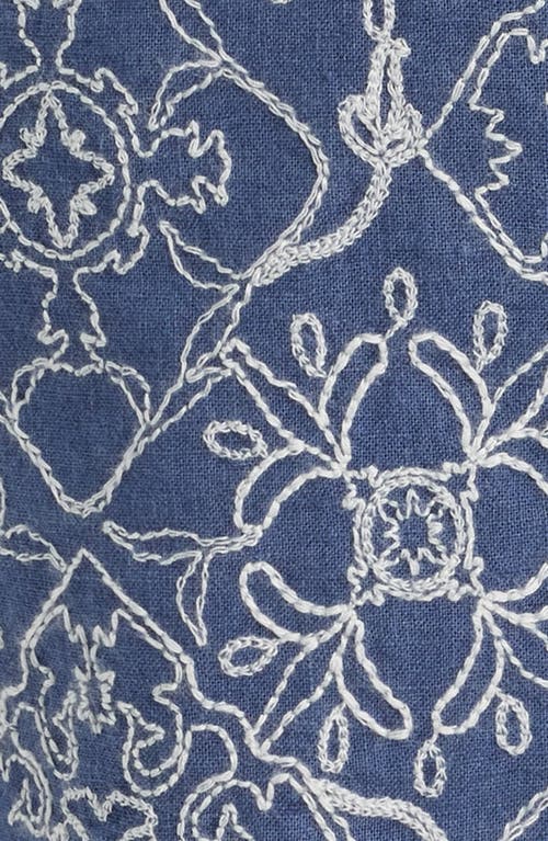 Treasure & Bond Embroidered Linen & Cotton Camp Shirt In Blue