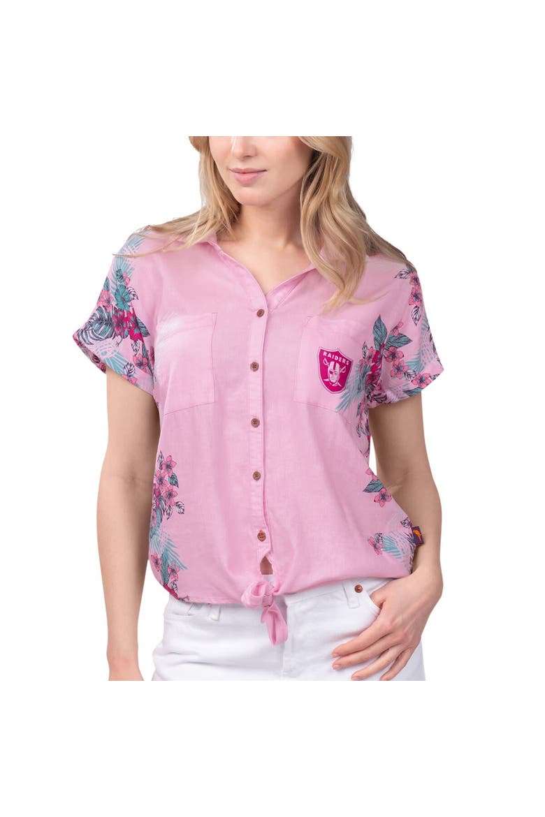 Women's Margaritaville Pink Las Vegas Raiders Stadium Tie-Front Button-Up Shirt, Alternate, color, Pink