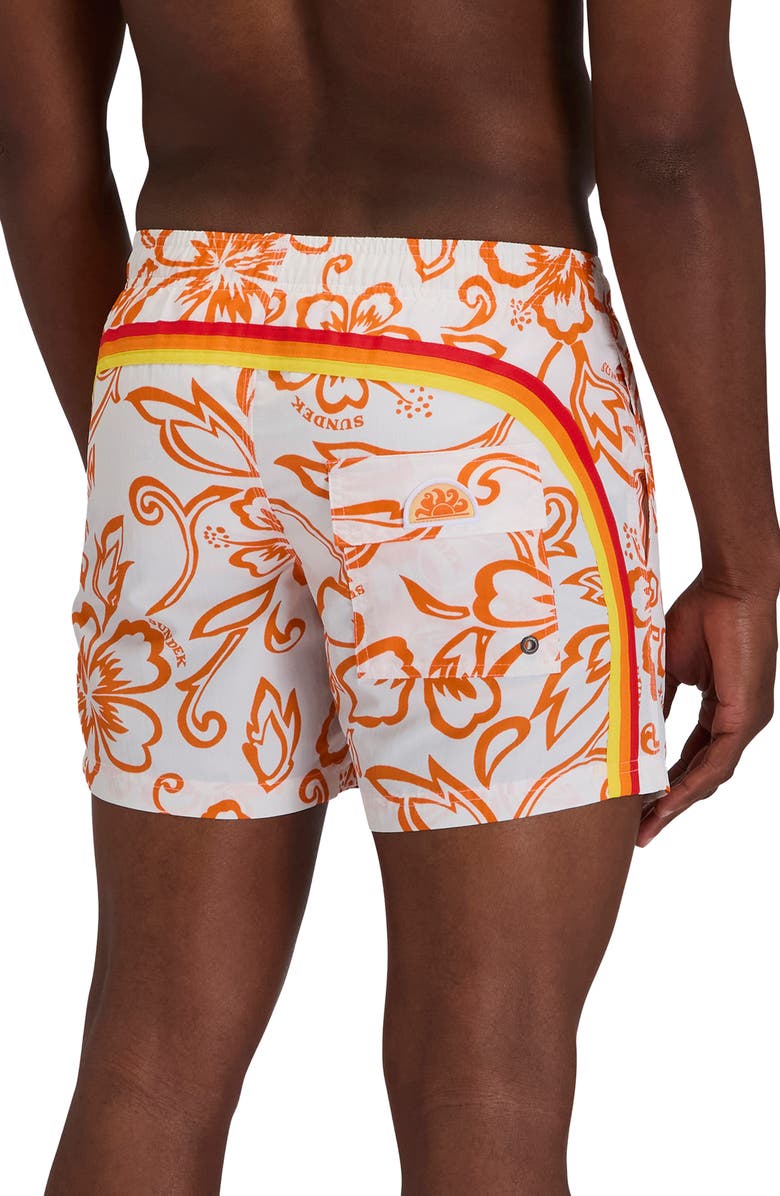 Sundek Print Swim Trunks, Alternate, color, Vintage White 2