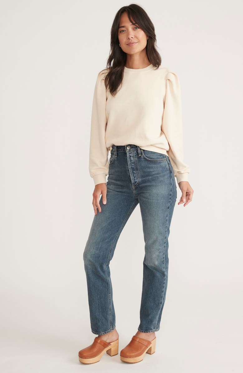 Marine Layer Enya Pleat Sleeve Sweatshirt, Alternate, color, Antique White