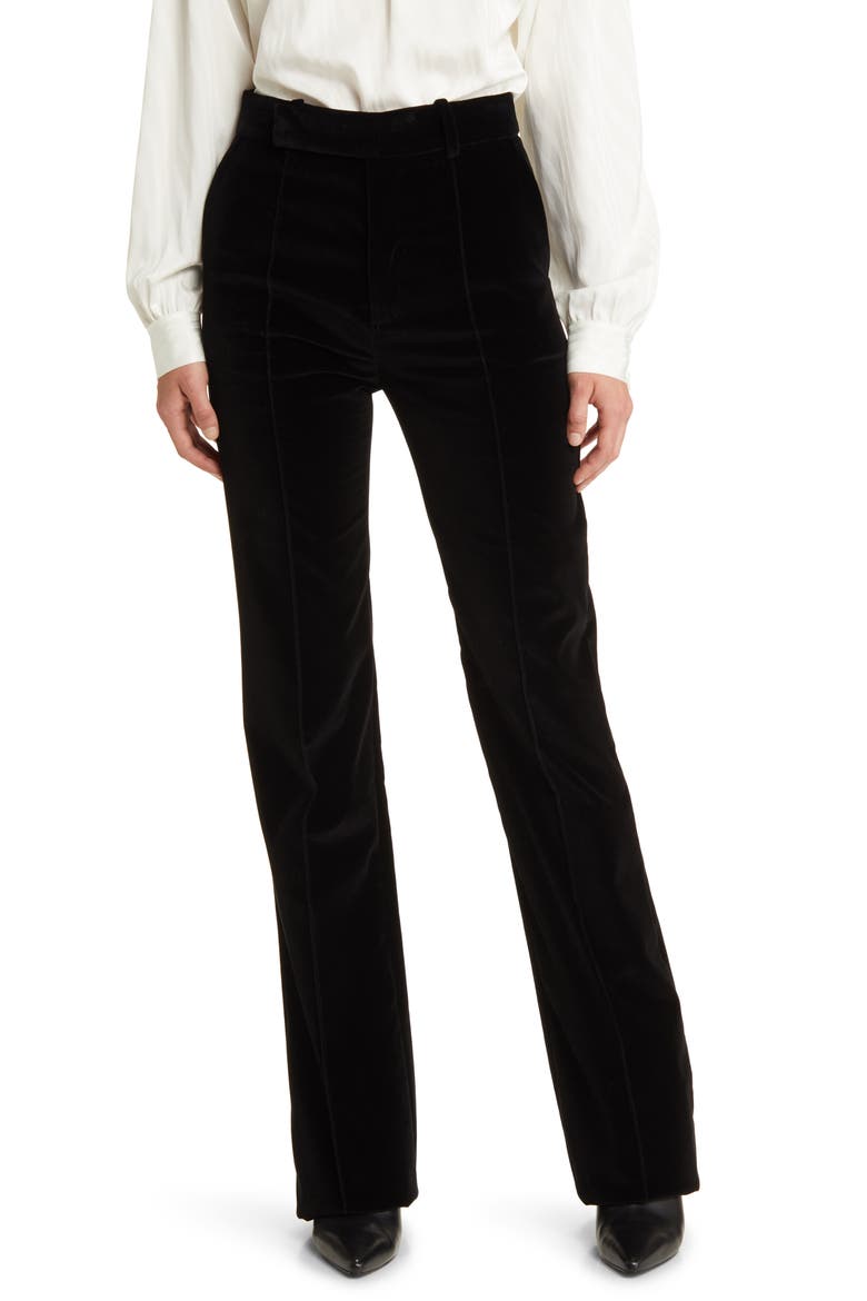 The Slim Stacked Velvet Trousers, Main, color, BLACK
