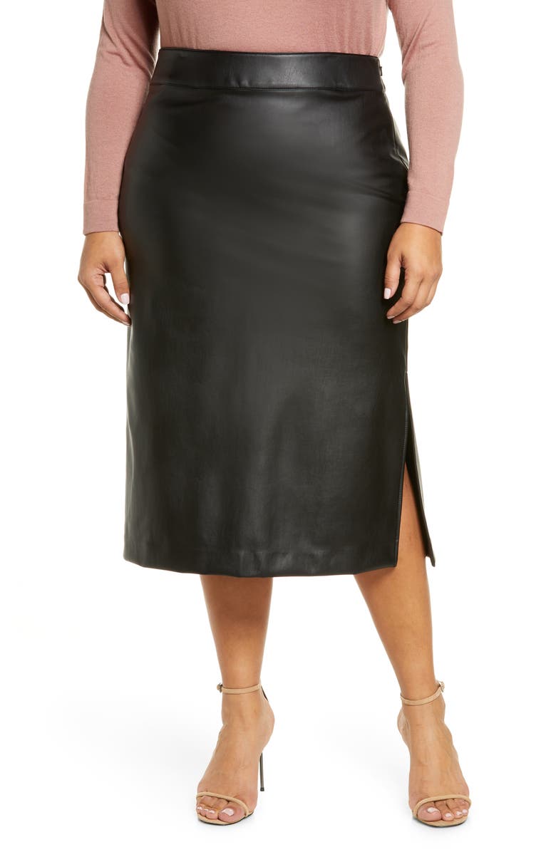 Halogen<sup>®</sup> Faux Leather Midi Skirt, Main, color, 