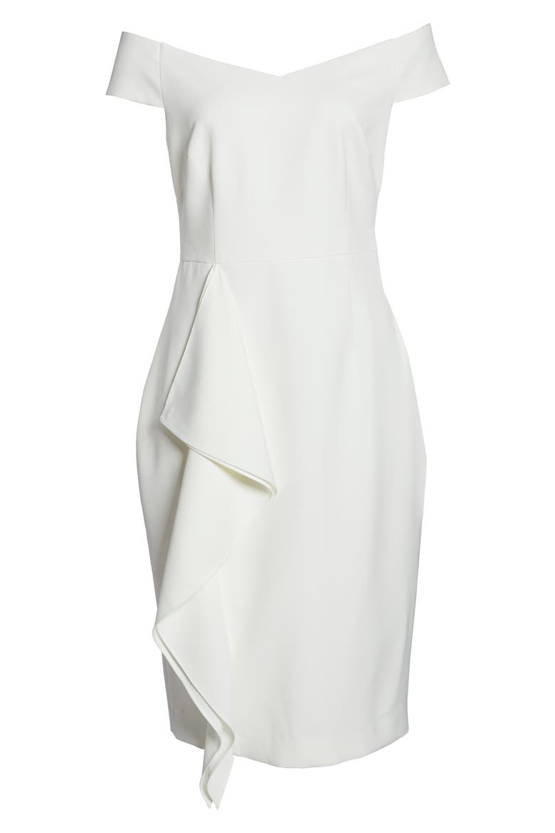 Off the Shoulder Front Ruffle Cocktail Dress, Alternate, color, IVORY