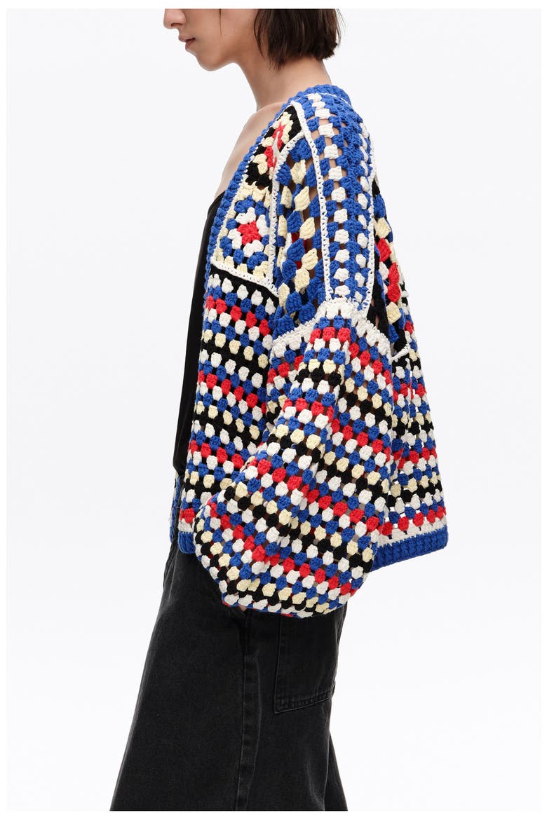 Crochet Balloon Cardigan, Alternate, color, BLUE