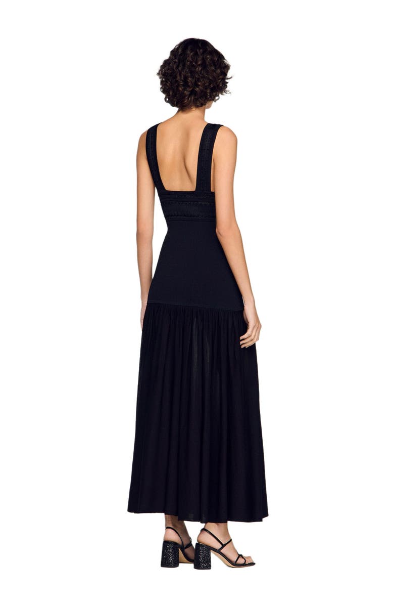 SANDRO Ruffled knit maxi dress, Alternate, color, Black