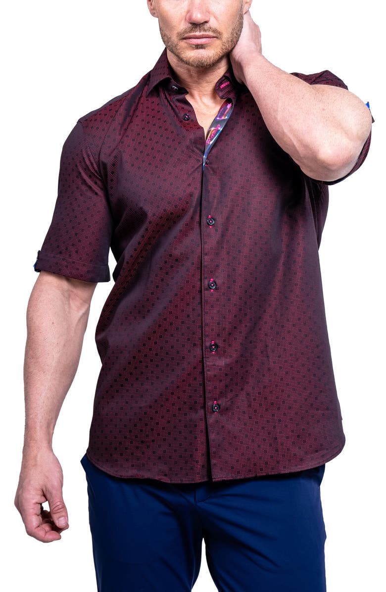 Maceoo Galileo Resistance0103 Red Short Sleeve Cotton Button-Up Shirt, Alternate, color, Red