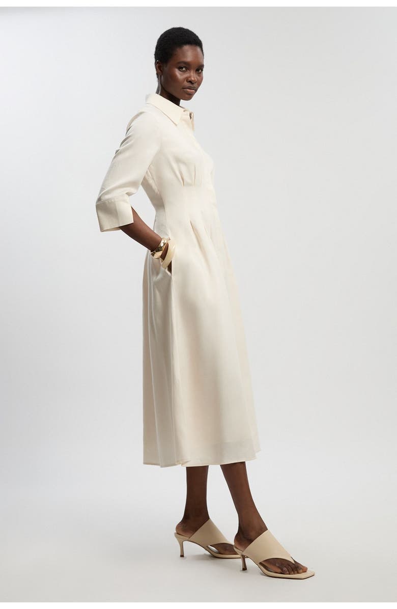 Karen Millen Tailored Linen Darted Waist Midi Dress, Alternate, color, Ivory