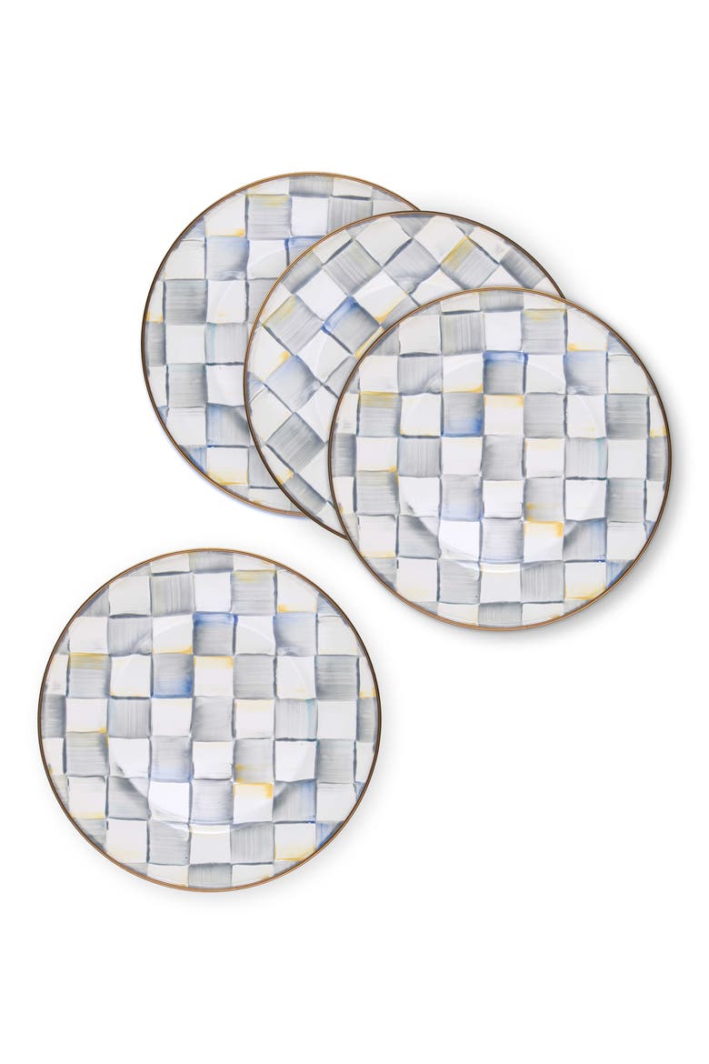 Sterling Check® Set of 4 Dinner Plates, Alternate, color, GREY/ WHITE