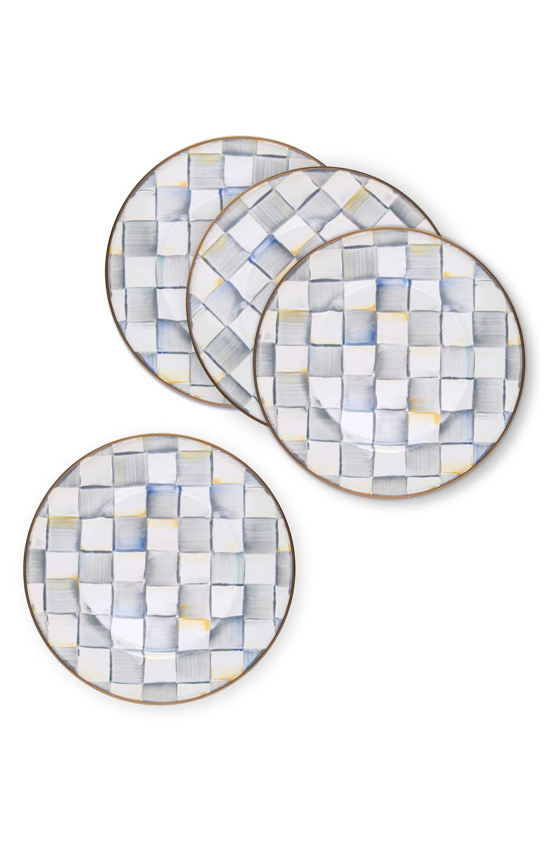 MACKENZIE CHILDS Sterling Check<sup>®</sup> Set of 4 Dinner Plates, Alternate, color, Grey/ White