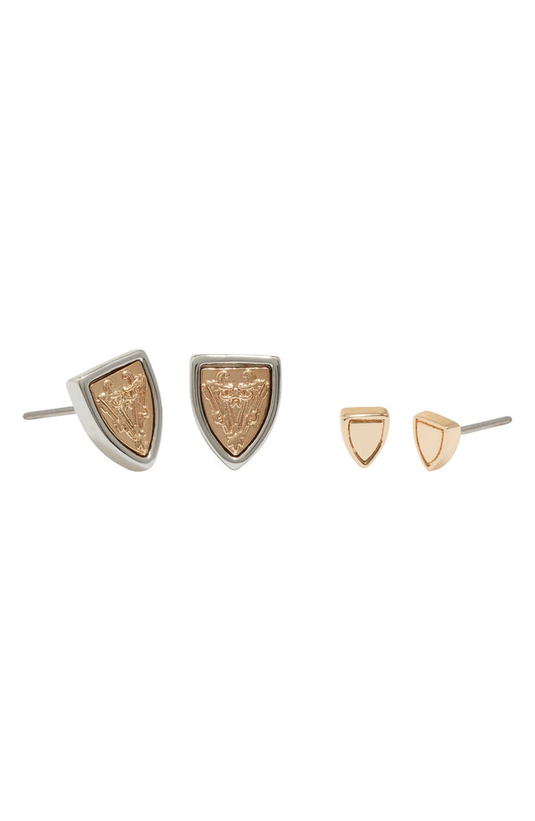 AllSaints Set of 2 Shield Stud Earrings, Main, color, 