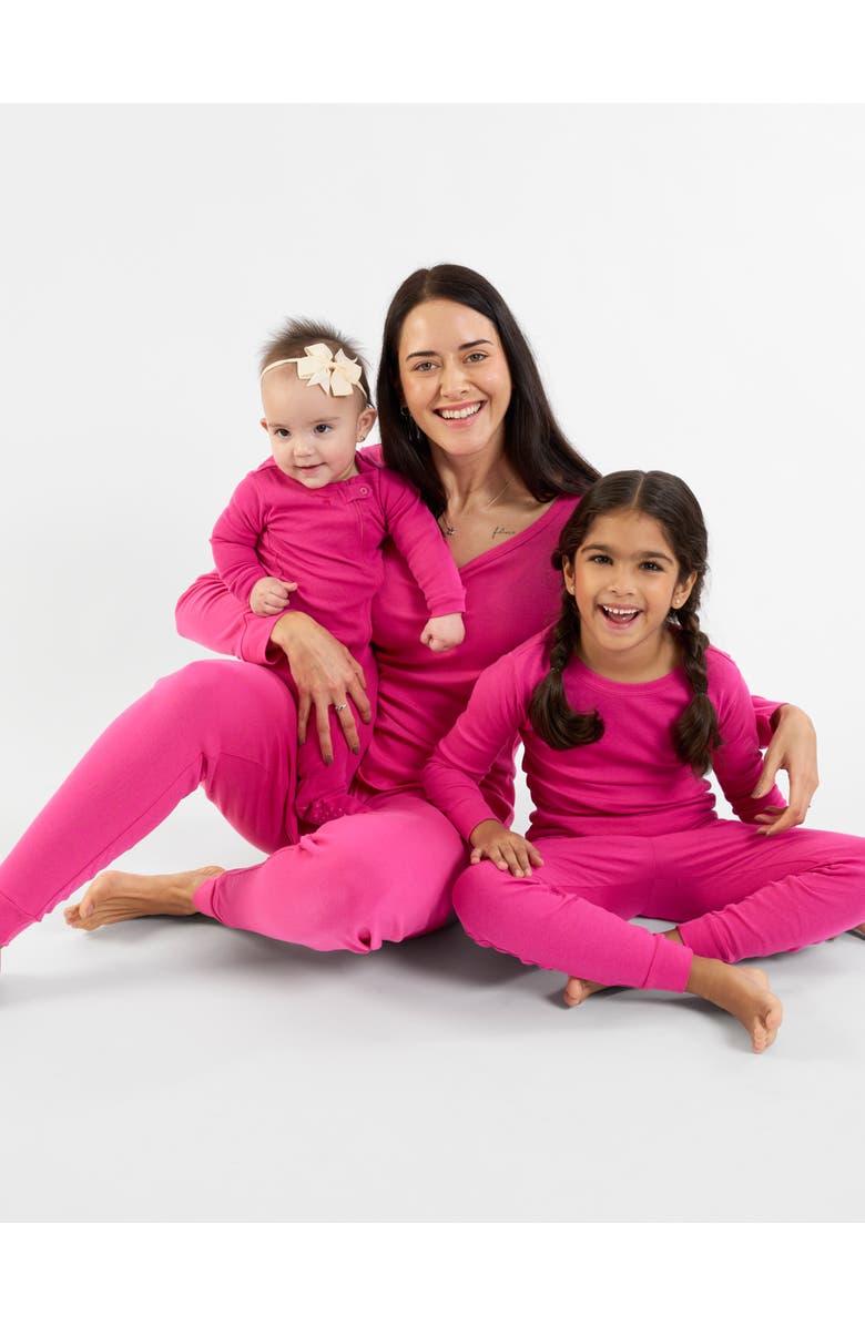 Leveret Kids Short Sleeve Cotton Solid Matching Family Pajamas, Alternate, color, Hot Pink